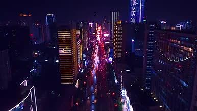 长沙夜晚夜景车流笔直干道城市交通车流航拍视频的预览图